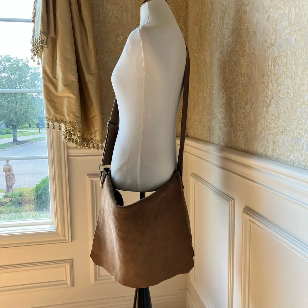 Tan suede laptop bag